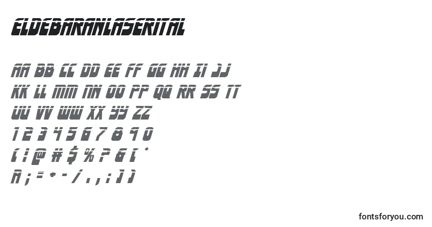 A fonte Eldebaranlaserital – alfabeto, números, caracteres especiais