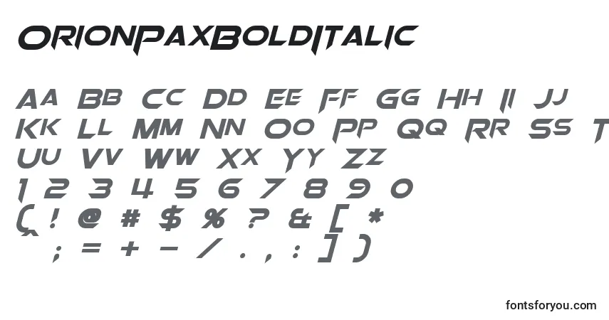Шрифт OrionPaxBoldItalic – алфавит, цифры, специальные символы