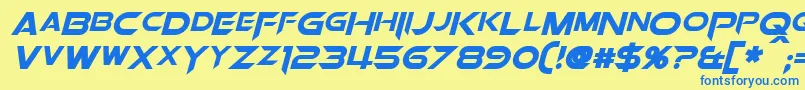 フォントOrionPaxBoldItalic – 青い文字が黄色の背景にあります。