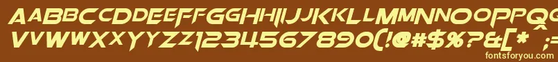 OrionPaxBoldItalic-fontti – keltaiset fontit ruskealla taustalla