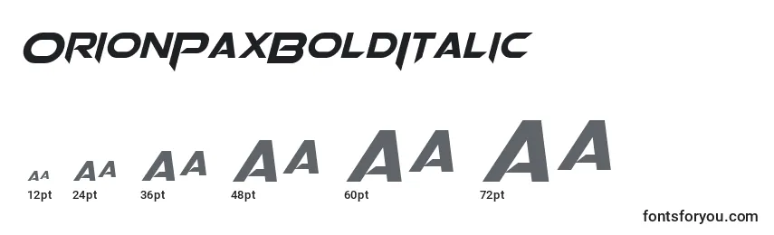 Размеры шрифта OrionPaxBoldItalic
