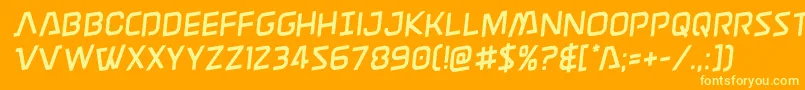 Discotechiarotate-Schriftart – Gelbe Schriften auf orangefarbenem Hintergrund