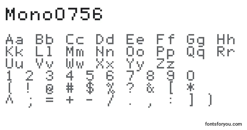 Schriftart Mono0756 – Alphabet, Zahlen, spezielle Symbole