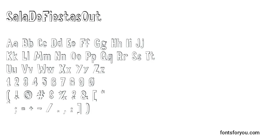 A fonte SalaDeFiestasOut – alfabeto, números, caracteres especiais