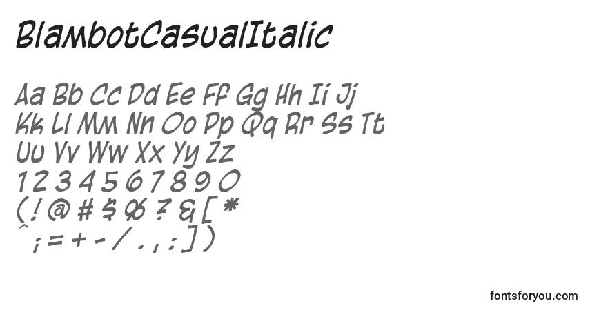 Schriftart BlambotCasualItalic – Alphabet, Zahlen, spezielle Symbole
