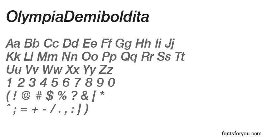 Шрифт OlympiaDemiboldita – алфавит, цифры, специальные символы