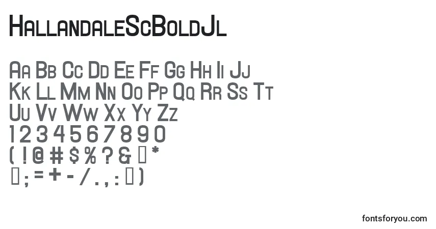 A fonte HallandaleScBoldJl – alfabeto, números, caracteres especiais