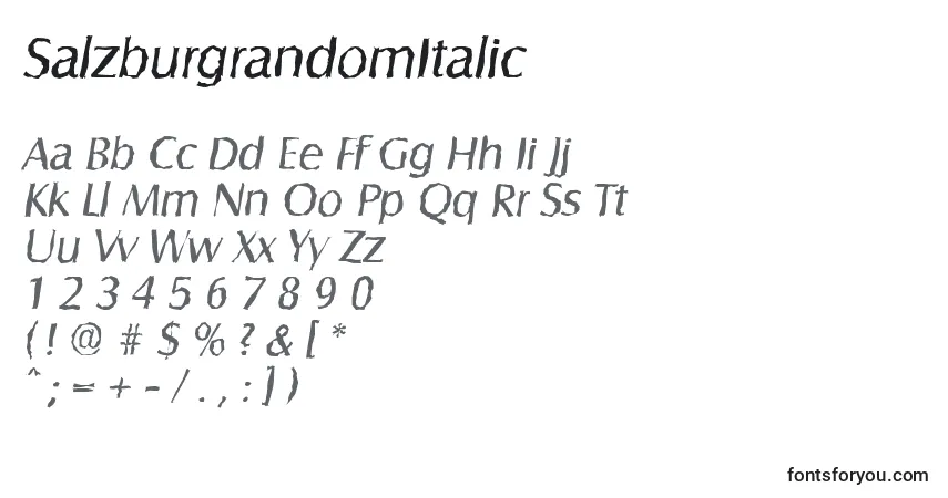 Schriftart SalzburgrandomItalic – Alphabet, Zahlen, spezielle Symbole