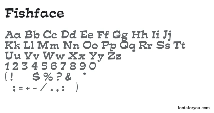 Czcionka Fishface – alfabet, cyfry, specjalne znaki