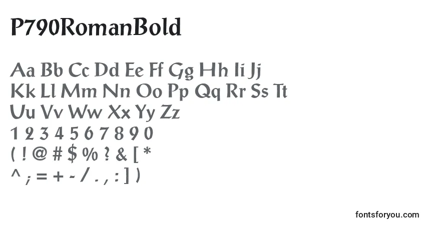 A fonte P790RomanBold – alfabeto, números, caracteres especiais
