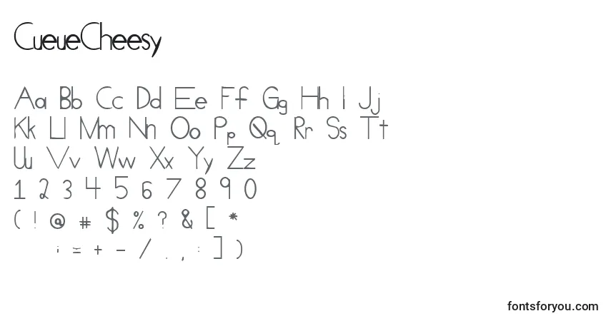 Schriftart CueueCheesy – Alphabet, Zahlen, spezielle Symbole