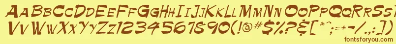 フォントKrimpe – 茶色の文字が黄色の背景にあります。