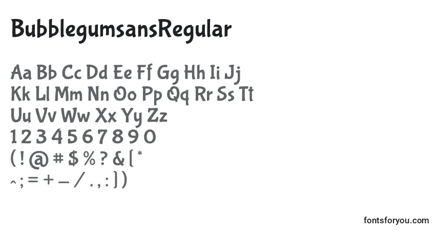 A fonte BubblegumsansRegular – alfabeto, números, caracteres especiais