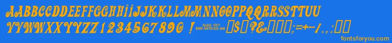 Actionisdiagonaljlitalic-Schriftart – Orangefarbene Schriften auf blauem Hintergrund