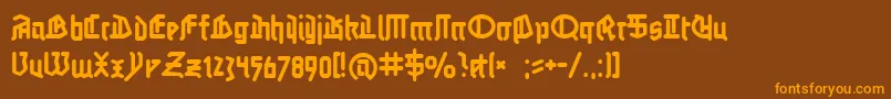 フォントLinotypeauferstehung – オレンジ色の文字が茶色の背景にあります。