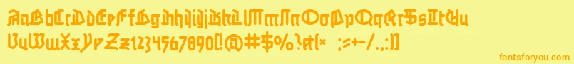 フォントLinotypeauferstehung – オレンジの文字が黄色の背景にあります。