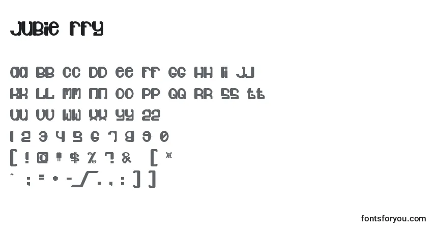 Schriftart Jubie ffy – Alphabet, Zahlen, spezielle Symbole