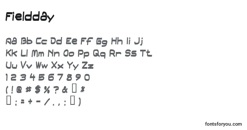 A fonte Fieldday – alfabeto, números, caracteres especiais