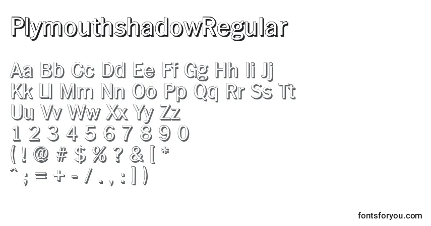 Шрифт PlymouthshadowRegular – алфавит, цифры, специальные символы