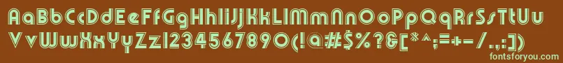 フォントOlympikBoldline – 緑色の文字が茶色の背景にあります。