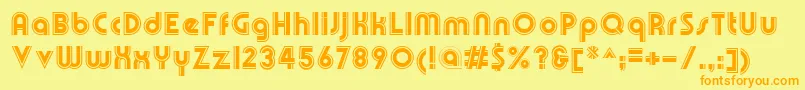 OlympikBoldline-Schriftart – Orangefarbene Schriften auf gelbem Hintergrund