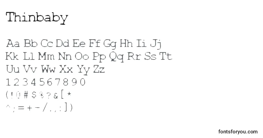 A fonte Thinbaby – alfabeto, números, caracteres especiais