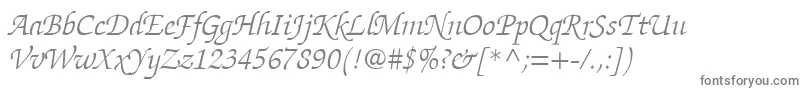 ItcZapfChanceryLtLightItalic-fontti – harmaat kirjasimet valkoisella taustalla