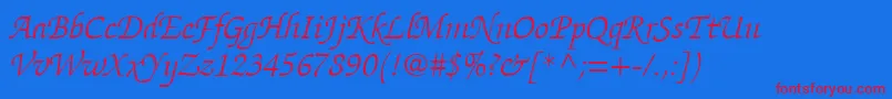 ItcZapfChanceryLtLightItalic Font – Red Fonts on Blue Background