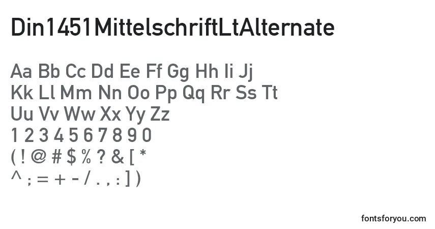 Шрифт Din1451MittelschriftLtAlternate – алфавит, цифры, специальные символы