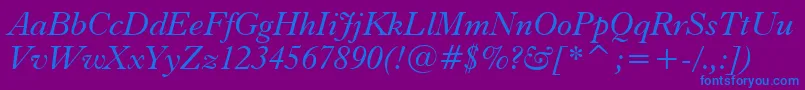 フォントDutch766ItalicBt – 紫色の背景に青い文字