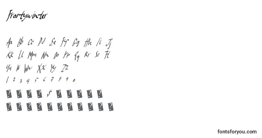 Czcionka Frostywinter – alfabet, cyfry, specjalne znaki