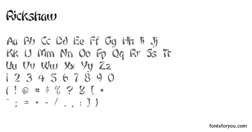 Schriftart Rickshaw – Alphabet, Zahlen, spezielle Symbole