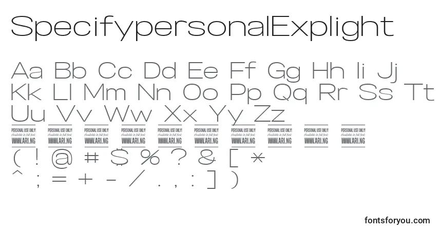 A fonte SpecifypersonalExplight – alfabeto, números, caracteres especiais