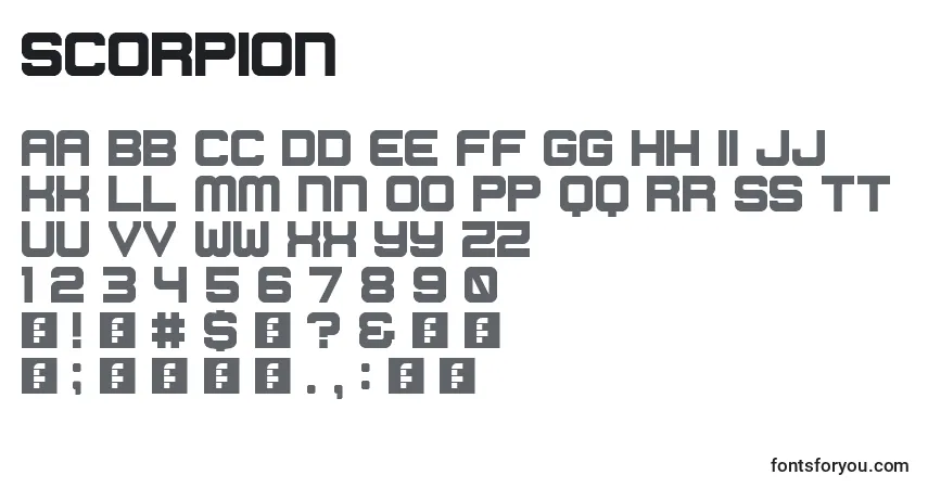 Schriftart Scorpion – Alphabet, Zahlen, spezielle Symbole