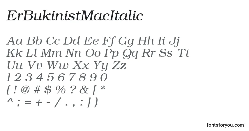 Czcionka ErBukinistMacItalic – alfabet, cyfry, specjalne znaki