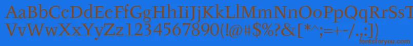 フォントTyfaItcOt – 茶色の文字が青い背景にあります。