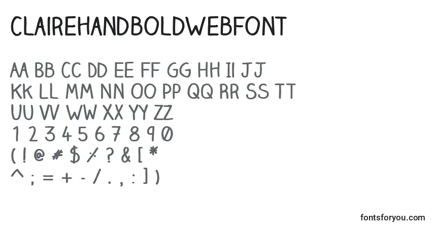 Czcionka ClairehandboldWebfont – alfabet, cyfry, specjalne znaki