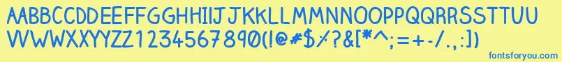 Fonte ClairehandboldWebfont – fontes azuis em um fundo amarelo