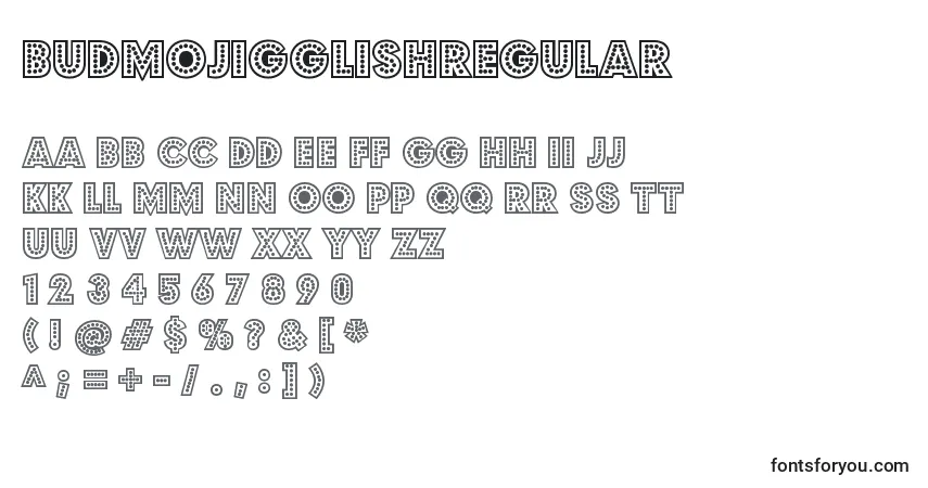 Czcionka BudmojigglishRegular – alfabet, cyfry, specjalne znaki