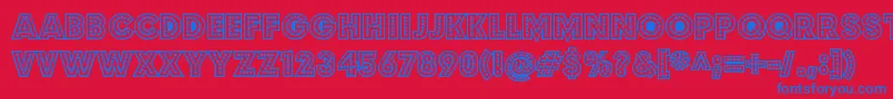 BudmojigglishRegular-Schriftart – Blaue Schriften auf rotem Hintergrund