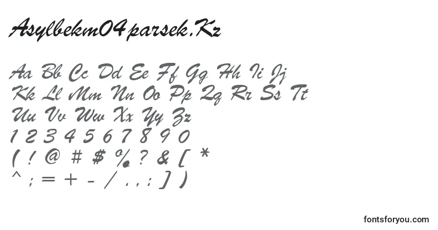 A fonte Asylbekm04parsek.Kz – alfabeto, números, caracteres especiais