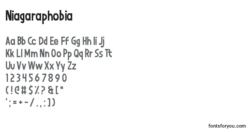 Шрифт Niagaraphobia – алфавит, цифры, специальные символы