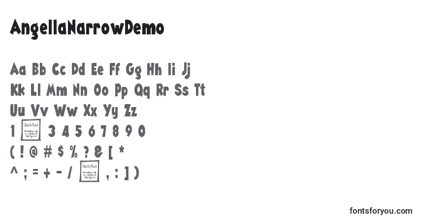 Schriftart AngellaNarrowDemo – Alphabet, Zahlen, spezielle Symbole