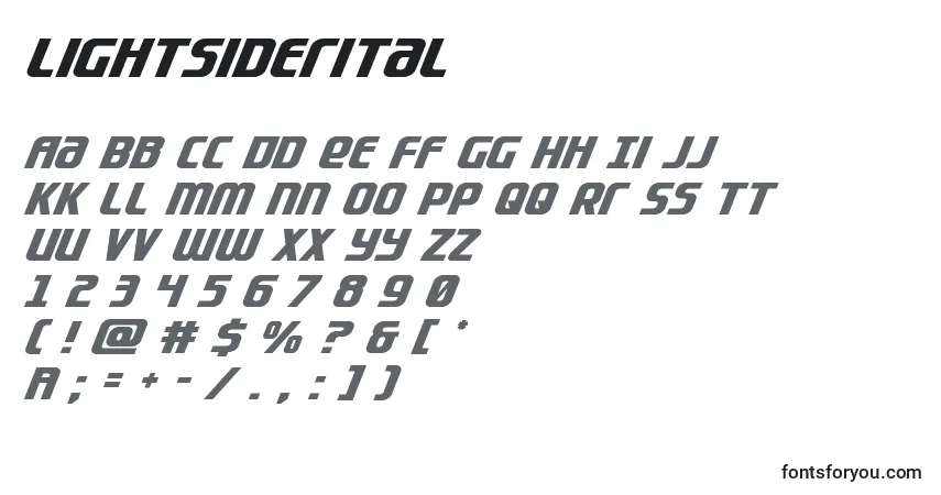 Schriftart Lightsiderital – Alphabet, Zahlen, spezielle Symbole
