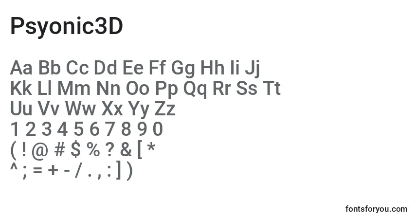 Fuente Psyonic3D - alfabeto, números, caracteres especiales