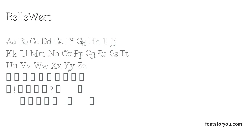 Czcionka BelleWest – alfabet, cyfry, specjalne znaki