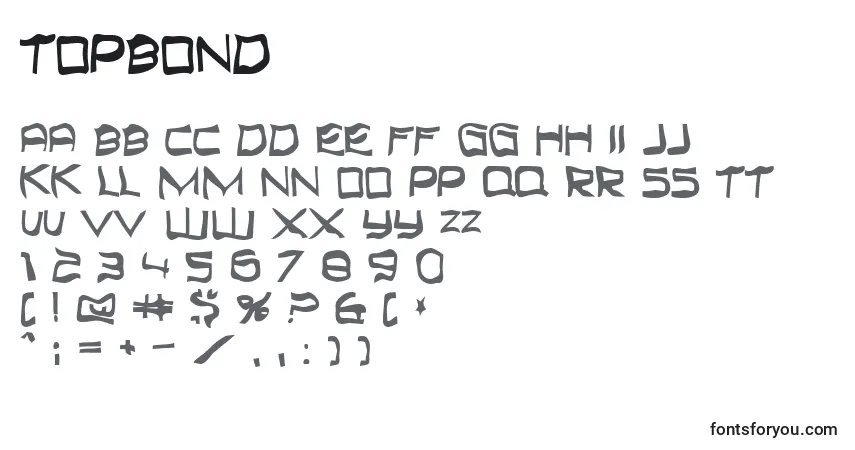 Czcionka Topbond – alfabet, cyfry, specjalne znaki