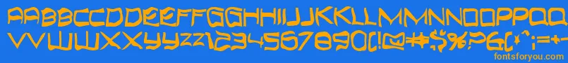 フォントTopbond – オレンジ色の文字が青い背景にあります。