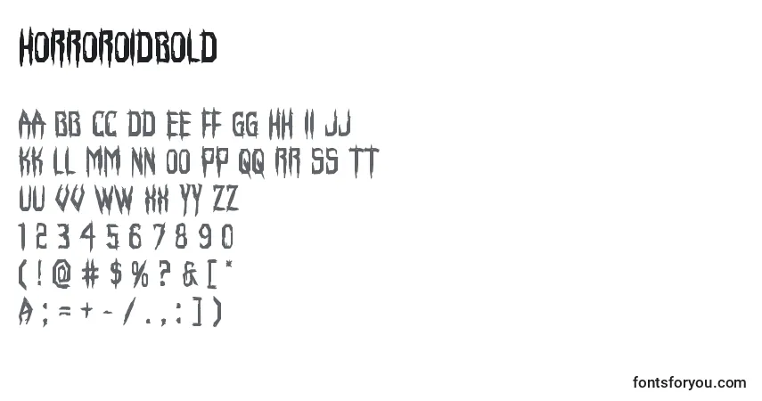Czcionka Horroroidbold – alfabet, cyfry, specjalne znaki