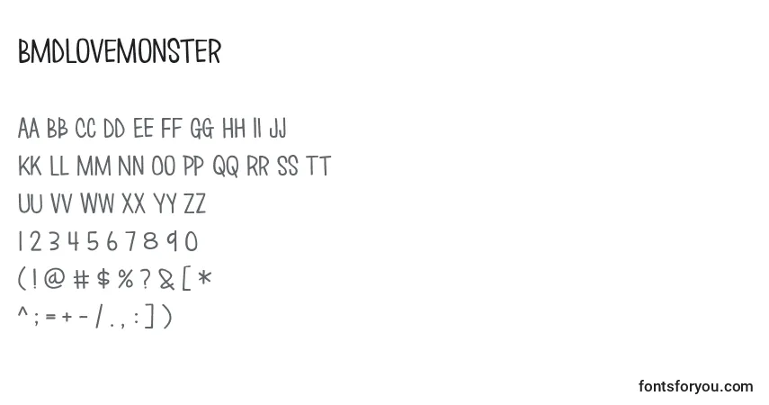Czcionka BmdLoveMonster – alfabet, cyfry, specjalne znaki